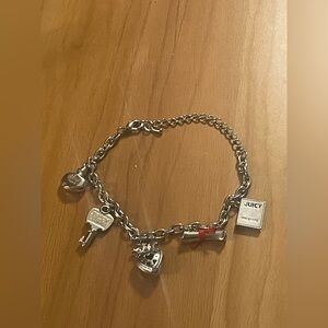 Juicy Couture  Silver Tone Charm Bracelet with Book & Heart Charms